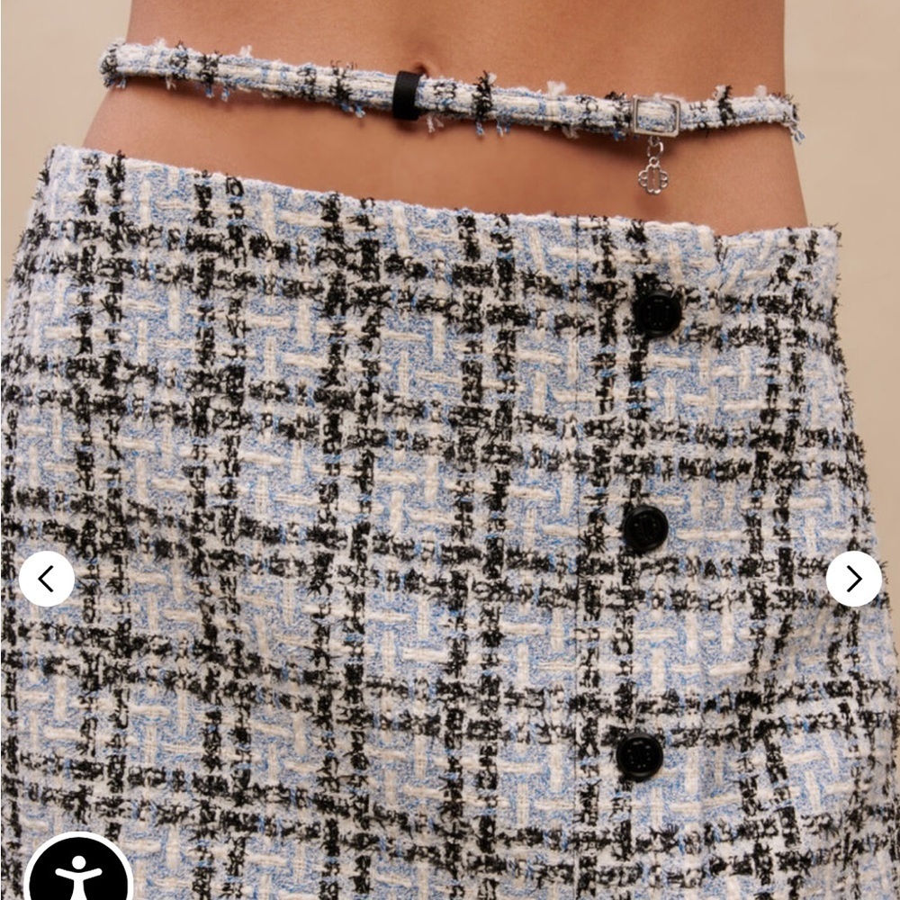 MAJE Jizuli Cutout Braided Hem Tweed Miniskirt In Blue Size Large 8/10 EU40 - Picture 4 of 11